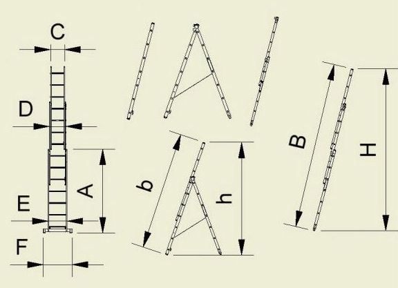 TRIPLE SECTION LADDERS 3x7, model 7607 with removable third element