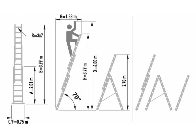 TRIPLE SECTION LADDERS 3x7, model 7607 with removable third element