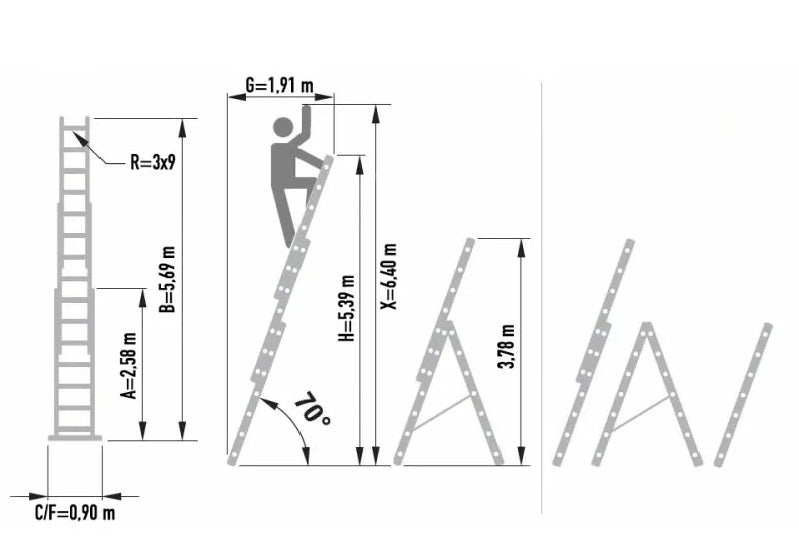 TRODELNE MERDEVINE 3x9, model 7609 sa  odvajanjem trećeg segmenta