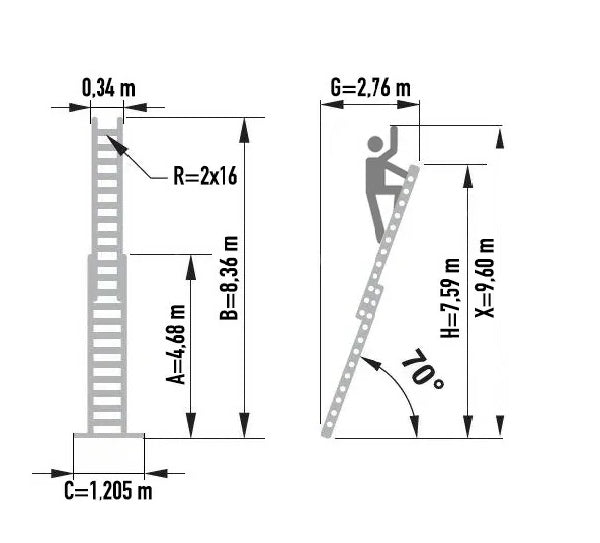 PROFESSIONAL TWO PART EXTENDABLE LADDERS WITH ROPE,  model 8316